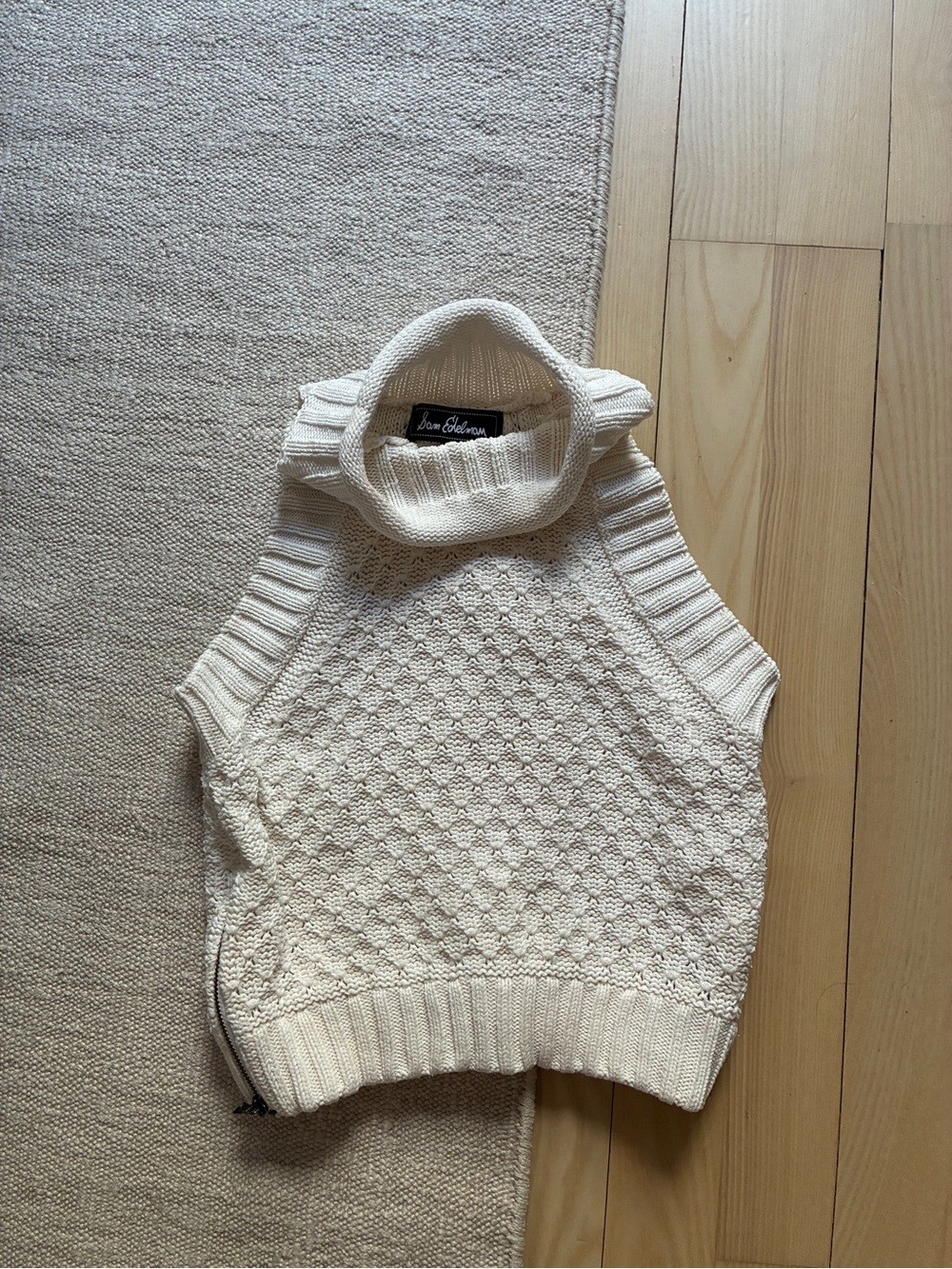 Sam Edelman Cream Sleeveless Cowl Turtleneck Sweater Vest